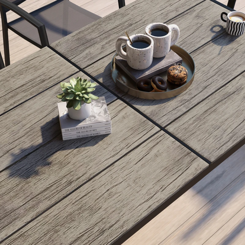 Outsunny Gartentisch Outdoor-Tisch Terrassentisch, Industrie-Design, wetterbeständig, Holzoptik, Grau + Schwarz