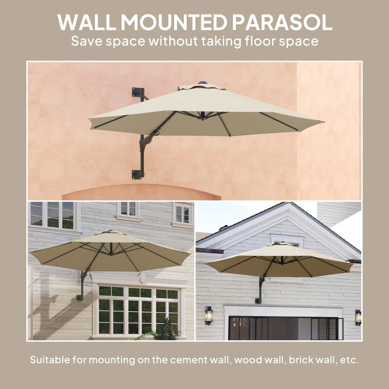 Outsunny 3(m) Wall-Mounted Parasol Shade, with Handle - Khaki