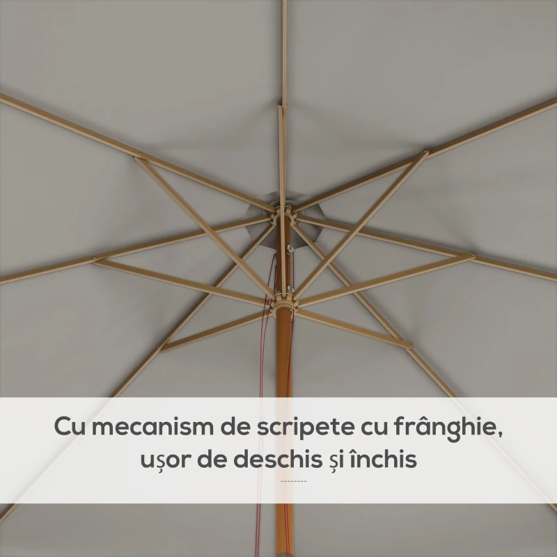 Outsunny Umbrelă de Grădină cu Corzi, Deschidere Reglabilă și Orificii de Ventilație, Ø325x250 cm, Gri