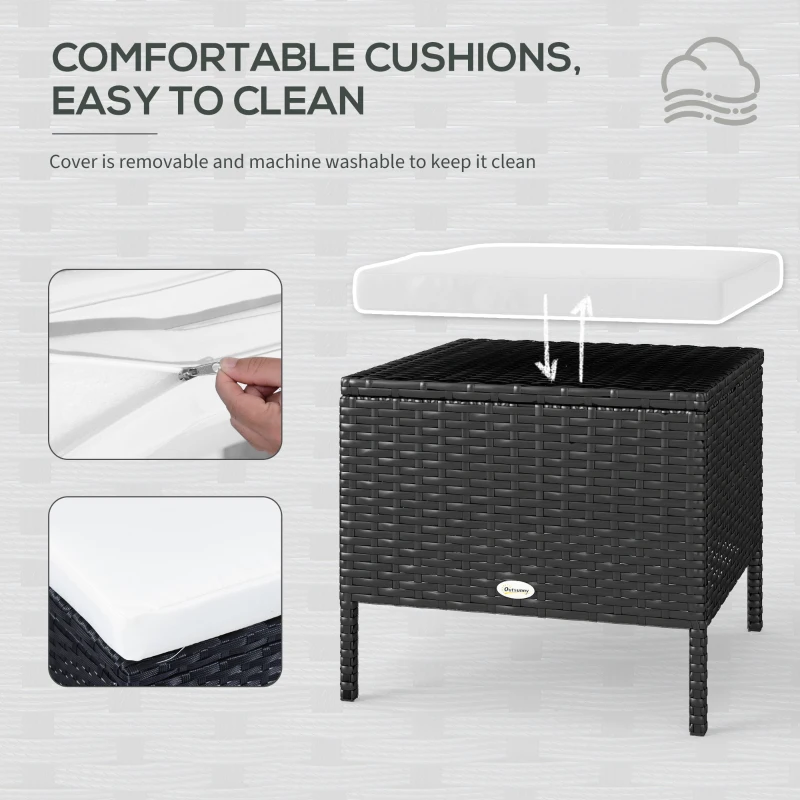 Outsunny 8-Seater Garden Rattan Furniture Rattan Corner Dining Sofa Set Wicker Conservatory Furniture Lawn Patio Coffee Table Foot Stool w/Cushion-Black