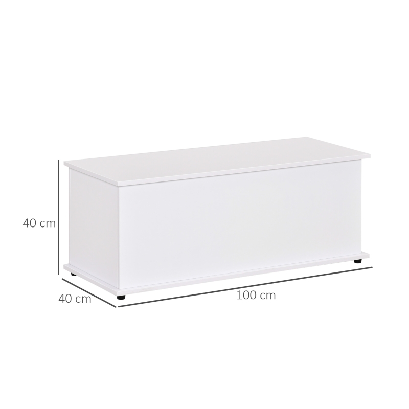 HOMCOM Truhe Aufbewahrungsbox Sitztruhe mit Stauraum Sicherheitsscharniere Holzkiste mit klappbarem Deckel für Wohnzimmer, Schlafzimmer, Spanplatte Weiß 100 x 40 x 40cm