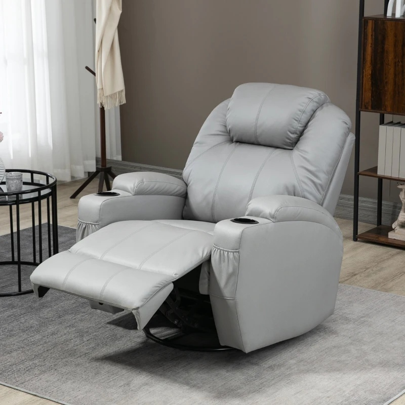 HOMCOM Massagestoel met voetensteun, 8 vibratiepunten, 5 modi, inclusief afstandsbediening, lichtgrijs.