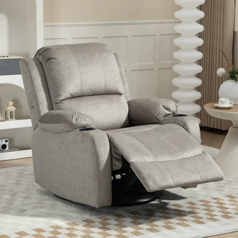 HOMCOM Relaxfauteuil met Voetensteun en Ligfunctie, incl. Bekerhouders, tot 150 kg, Bruin