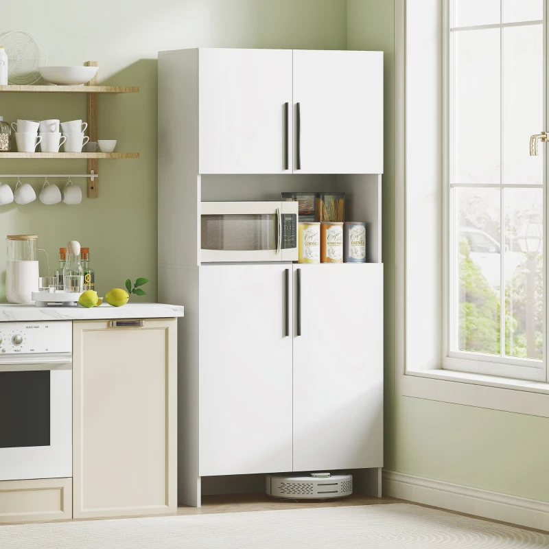 HOMCOM Keukenkast, Voorraadkast voor Keuken, Woonkamer, Eetkamer, Kasten, Rekken, Magnetronplank, Spaanplaat, Wit(m-10)