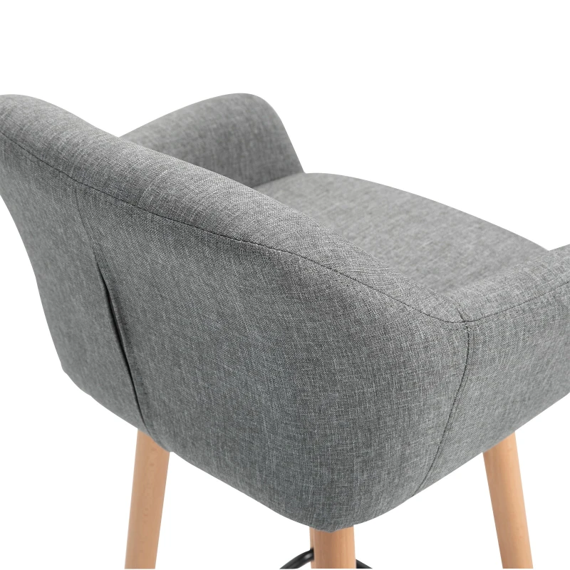 HOMCOM 2er-Set Barhocker, inkl. Fußstütze, Massivholz, 55 cm x 48c m x 100 cm,  Grau
