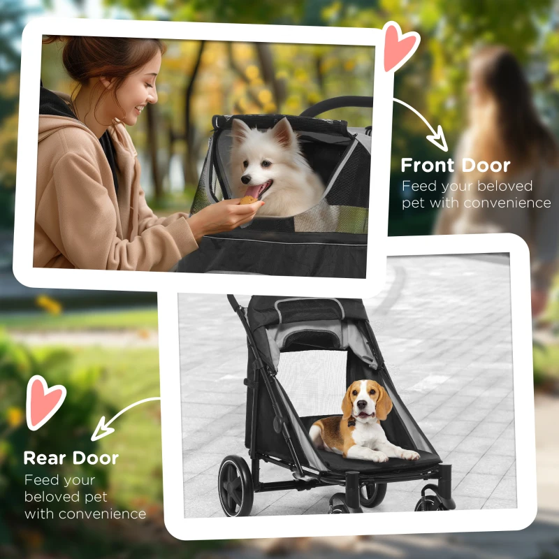 PawHut Foldable Pet Stroller, with Universal Wheels, Shock Absorber, for Medium and Large Dogs - Black(m-7)