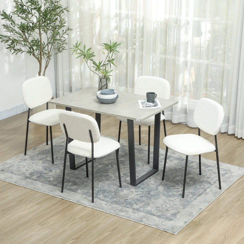 HOMCOM Set van 4 Eetkamerstoelen in Zachte Stof, Stalen Poten, Armloos Ontwerp, Wit