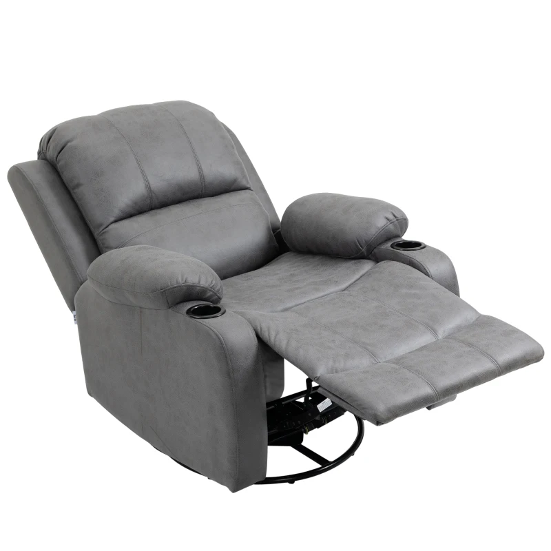 HOMCOM Relaxsessel mit Fußstütze und Liegefunktion, inkl. Getränkehalter, Fernsehsessel, 87 cm x 95 cm x102 cm, Grau
