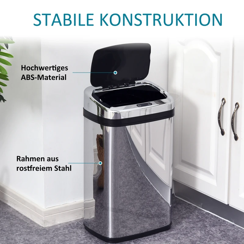 HOMCOM Sensor Mülleimer 30L Edelstahl Automatischer Mülleimer mit Bewegungssensor, Abfalleimer Müllbehälter Abfallbehälter für Büro, Schlafzimmer, Küchen Silber