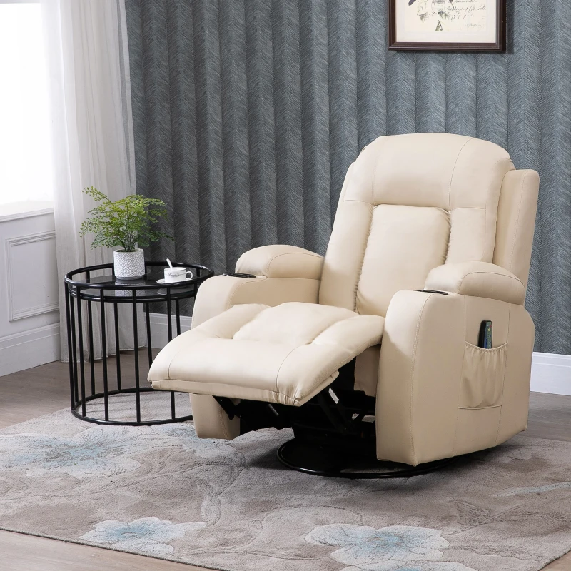 HOMCOM Massagestoel, relaxstoel, schommelfunctie, 8 vibratiepunten, inclusief afstandsbediening, zwart, crème(m-11)