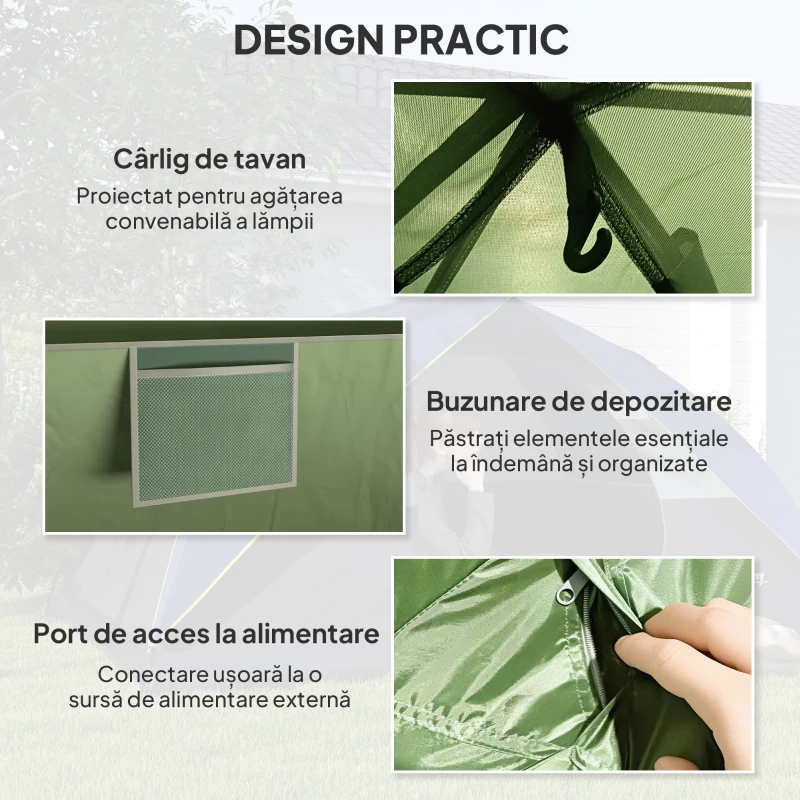 Outsunny Cort de Camping pentru 3 Persoane cu Port de Încărcare, Buzunare și Geantă de Transport, 205x275x135 cm, Verde