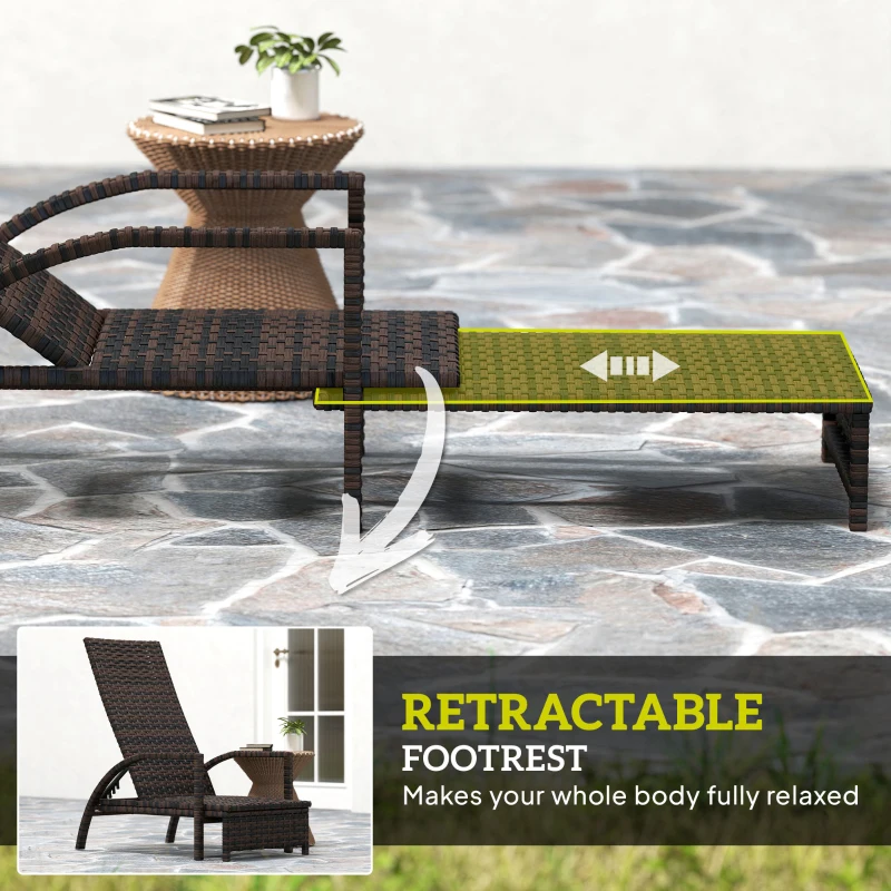 Outsunny PE Rattan Sun Lounger with Adjustable Backrest - Mixed-brown