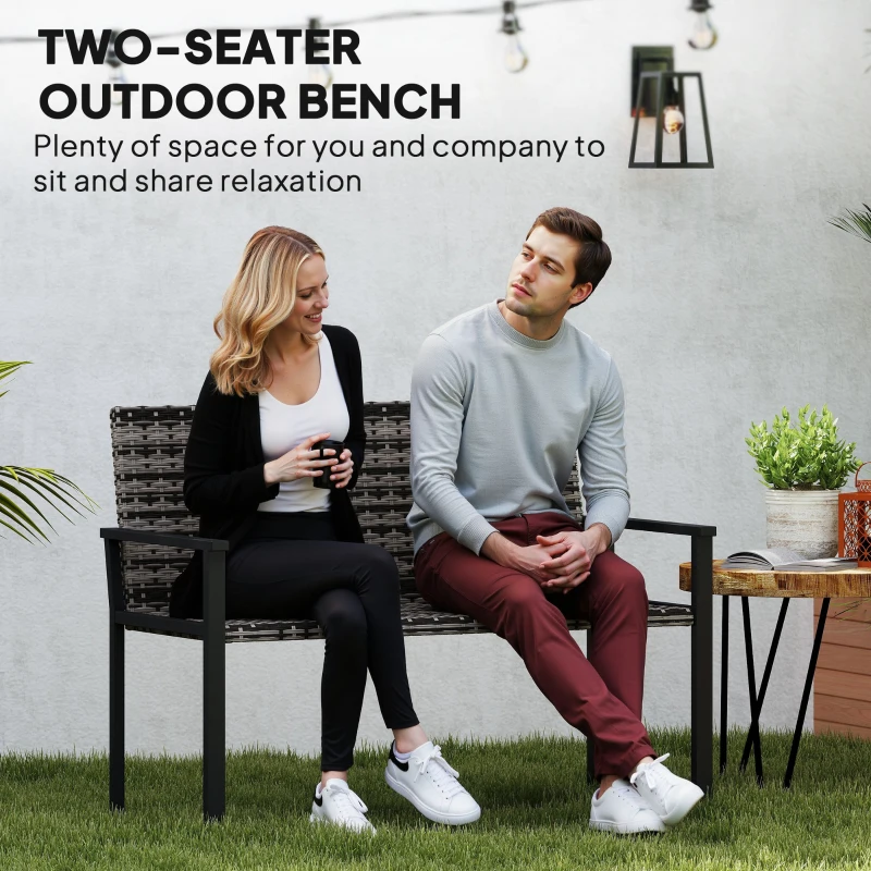 Outsunny Two-Seater Rattan Bench - Mixed Grey