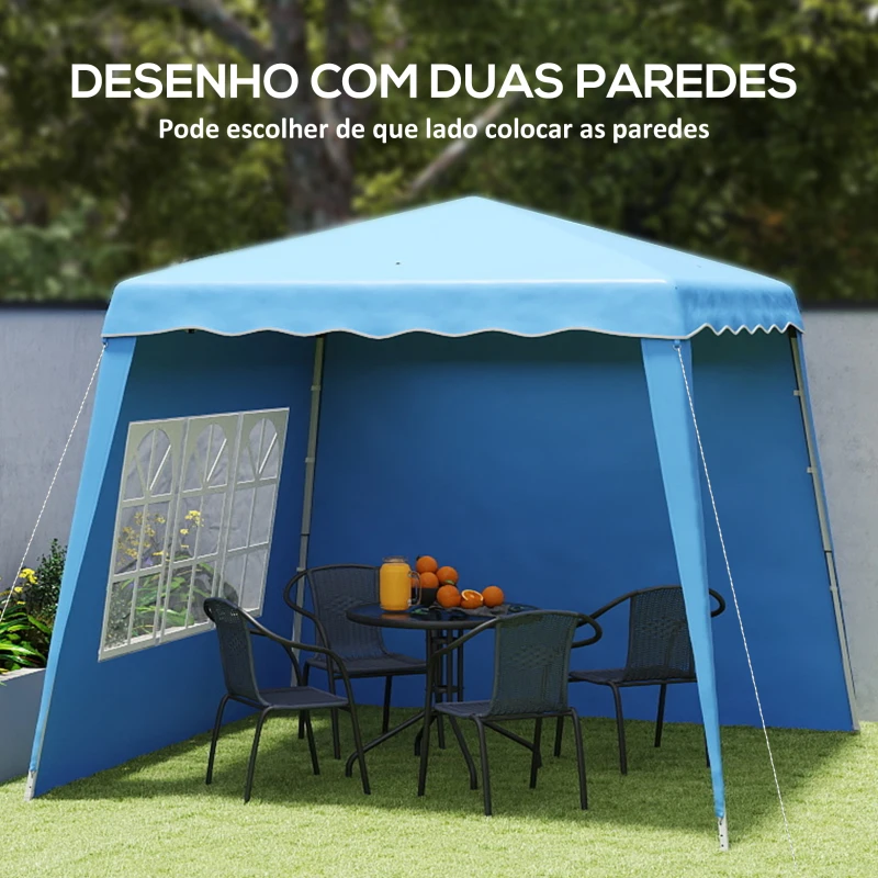 Outsunny Tenda Dobrável com 2 Paredes Laterais Altura Ajustável Proteção UV50+ e Bolsa de Transporte 240x240x250 cm Azul
