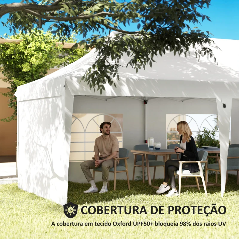 Outsunny Tenda Dobrável 876x294x310 cm com Altura Ajustável Paredes Laterais Janelas Proteção UV50+  e Bolsa de Transporte Branco