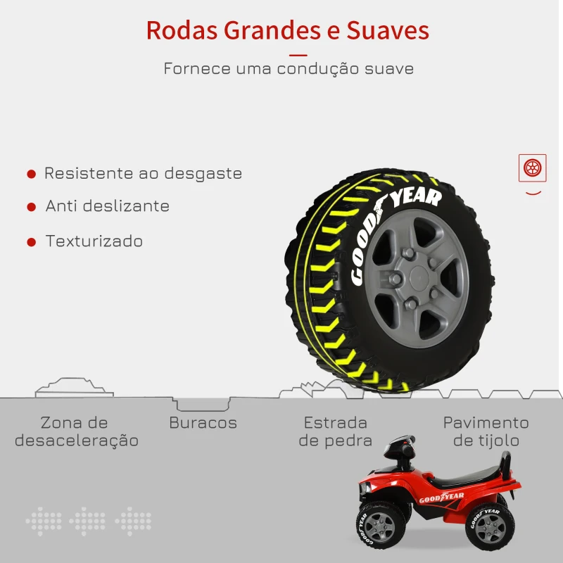 HOMCOM Quadriciclo  para crianças acima de 12 meses com sons de luzes 60x38x42 cm Vermelho