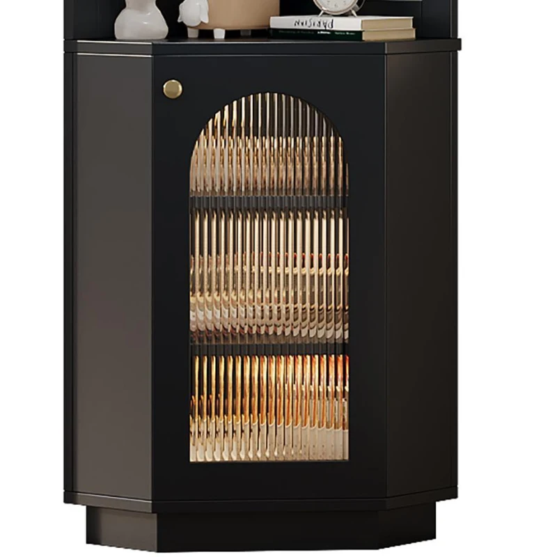 Armoire de salle de bain avec bande lumineuse, armoire d'angle avec espace de rangement, 45×45×166,6 cm, Noir