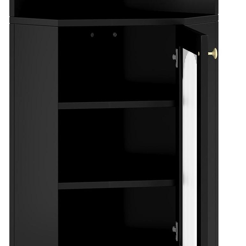 Mobile angolare soggiorno con barra luminosa, armadio angolare con due ripiani portaoggetti, 45x45x166.5 cm, Nero