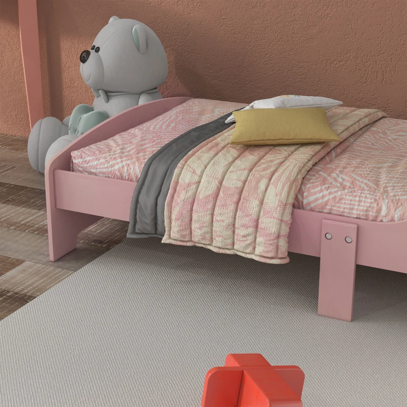 Outsunny Letto per Bambini 3-6 Anni con Bordi Rialzati, Doghe e Fantasia con Animali, 140x70 cm, Rosa