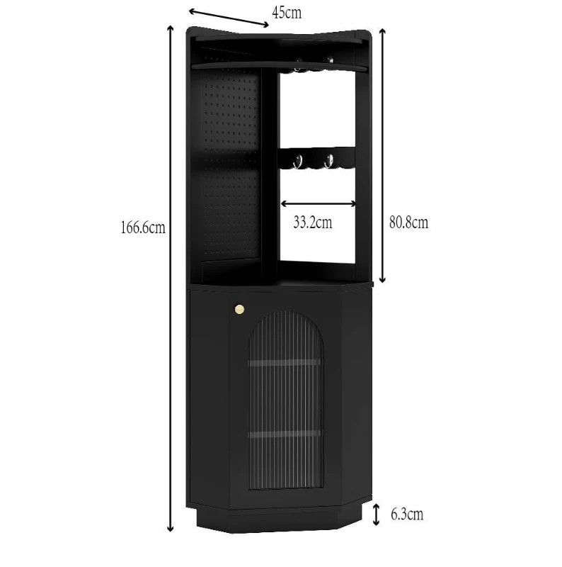 Armoire de salle de bain avec bande lumineuse, armoire d'angle avec espace de rangement, 45×45×166,6 cm, Noir