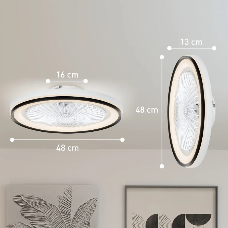 HOMCOM Ventoinha de Teto com Luz LED 48,5 W Motor DC Reversível Silenciosa com Controlo Remoto 6 Velocidades Temporizador  Ø48x13 cm Branco