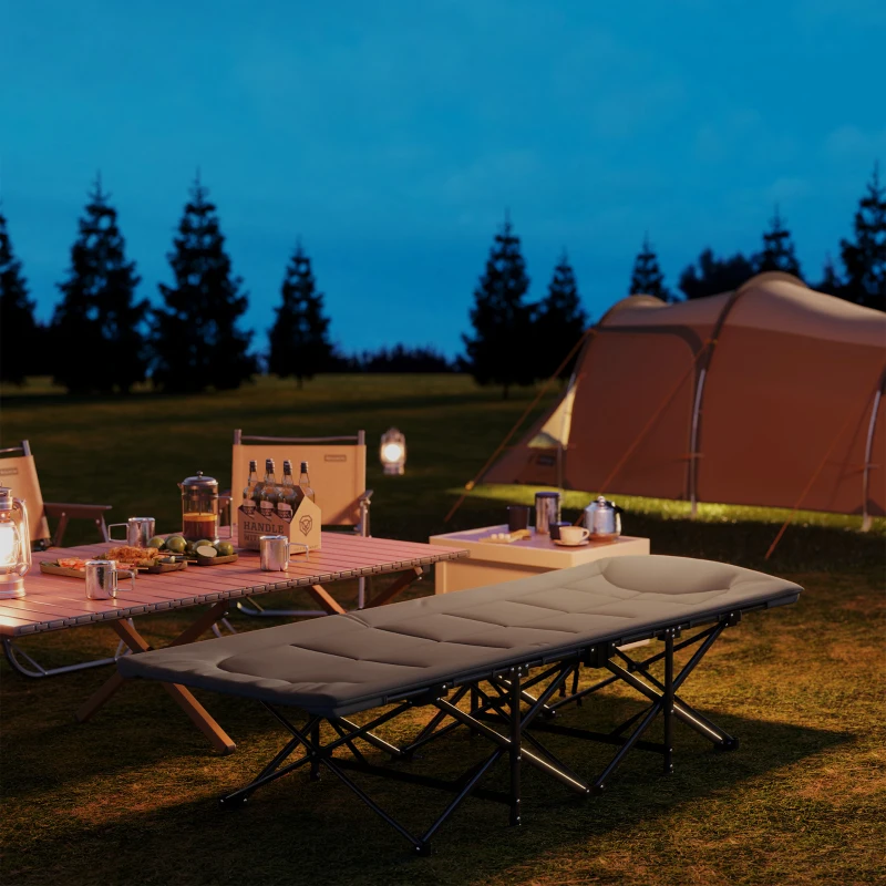 Outsunny Cama Dobrável de Campismo Praia com Apoio de Cabeça e Bolso Lateral Suporta até 150 kg 187x67x37 cm  Cinzento
