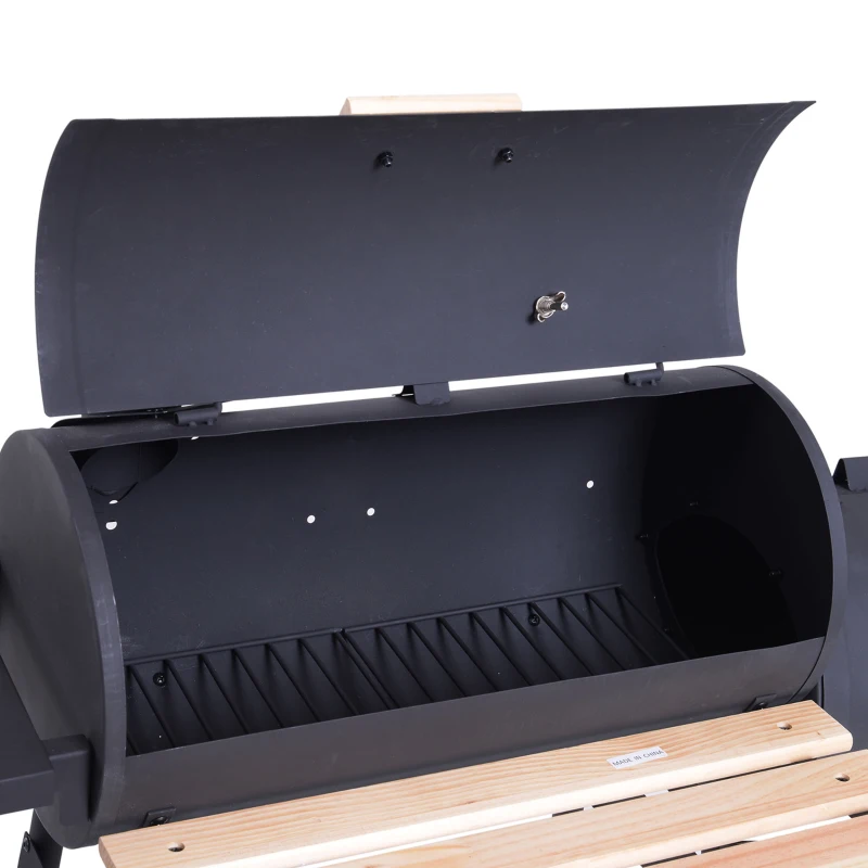Outsunny Barbecue a Carvão 2 em 1 Defumador e Grelha Barbecue com Termómetro Rodas e Prateleiras 124x53x104cm Preto