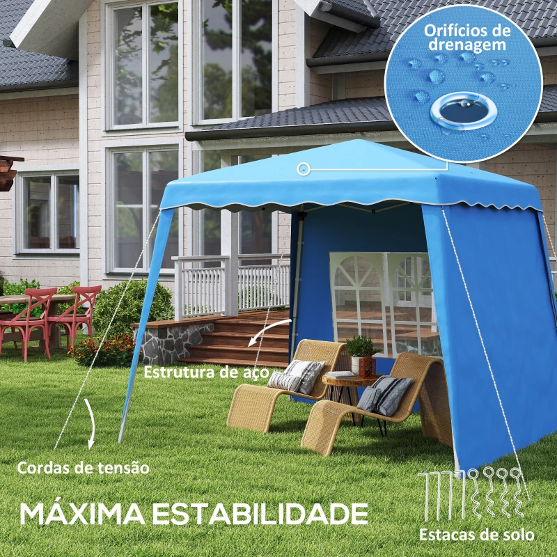 Outsunny Tenda Dobrável com 2 Paredes Laterais Altura Ajustável Proteção UV50+ e Bolsa de Transporte 240x240x250 cm Azul