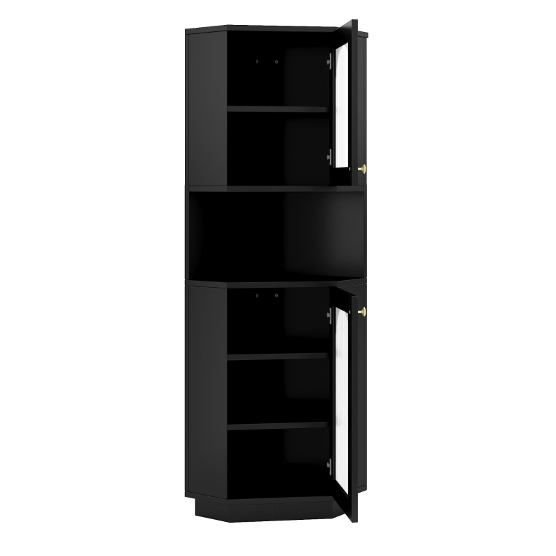 Mobile angolare soggiorno con barra luminosa, armadio angolare con due ripiani portaoggetti, 45x45x166.5 cm, Nero