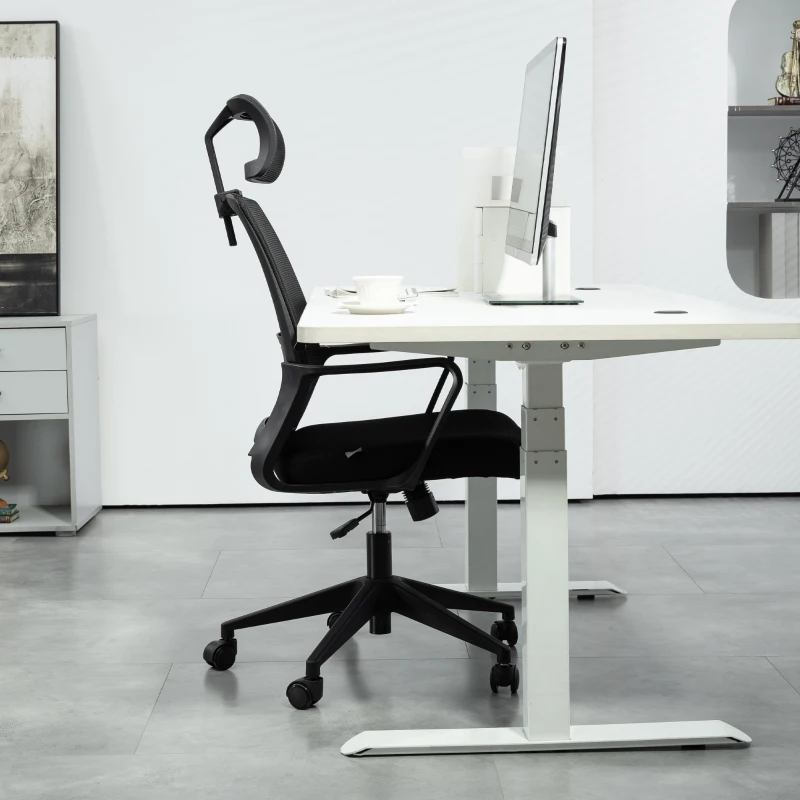 HOMCOM Scaun de Birou Ergonomic cu Tetieră, Înălțime Reglabilă și Funcție de Balansare, 60x64x102-112 cm, Negru