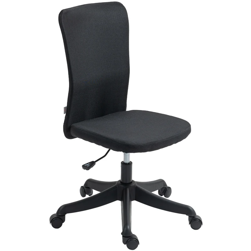 HOMCOM Cadeira de Escritório sem Apoio para os Braços Estofada em Linho Sintético com Altura Ajustável 53x43x85-93 cm Preto