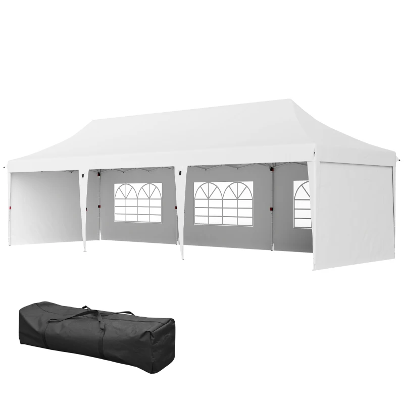 Outsunny Tenda Dobrável 876x294x310 cm com Altura Ajustável Paredes Laterais Janelas Proteção UV50+  e Bolsa de Transporte Branco