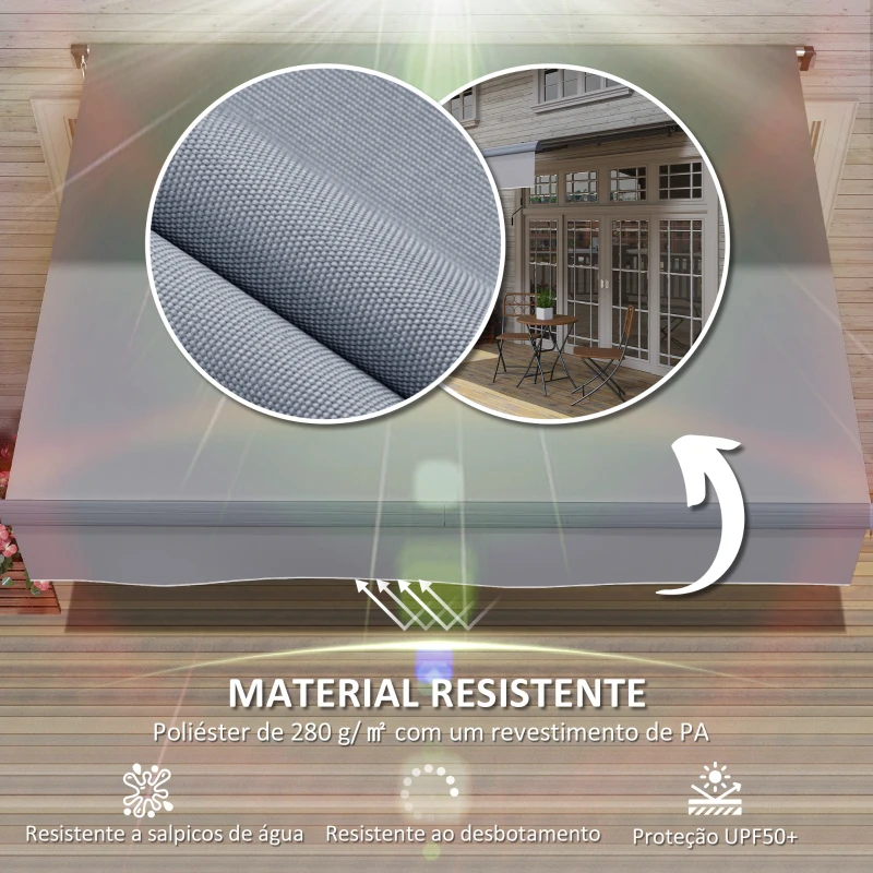 Outsunny Toldo Retrátil Manual para Jardim Ajustável com Manivela Proteção UV Estrutura de Metal e Alumínio 295x200 cm Cinzento