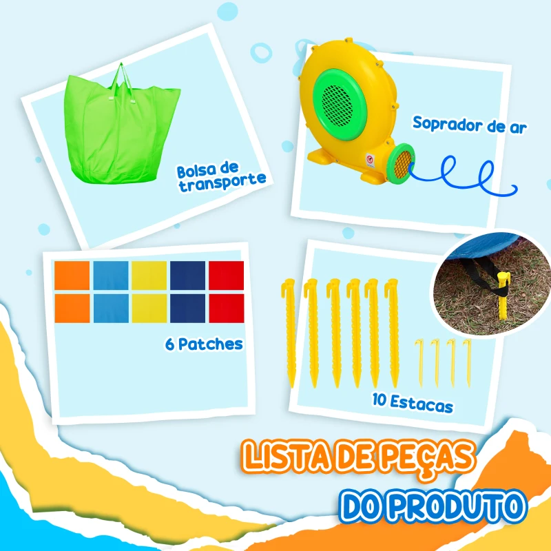 AIYAPLAY Castelo Insuflável 4 em 1 para Crianças com Escorrega Piscina de Bolas Cesto e Saco de Transporte 415x205x190 cm Multicor