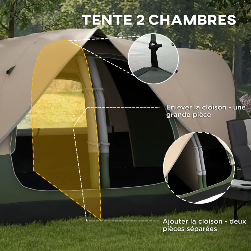 Outsunny Tente de camping familiale 6-8 pers. double toit étanche de 3 000 mm légère ventilée facile à monter