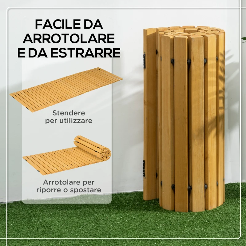 Outsunny Passerella per Giardino a Doghe Arrotolabili e Semi Flessibile, in Legno di Abete, 185x60 cm, Giallo