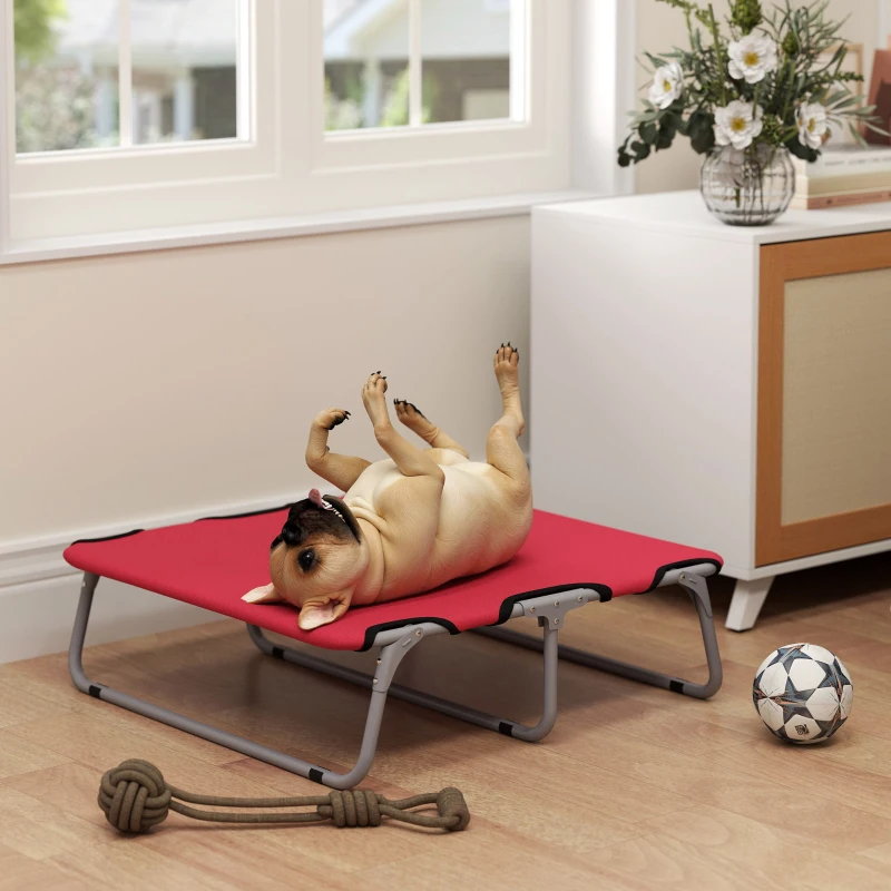 PawHut Brandina per Cani Piccoli Pieghevole per Interno ed Esterno, Metallo e Tessuto Oxford, 71x58x20 cm, Rosso