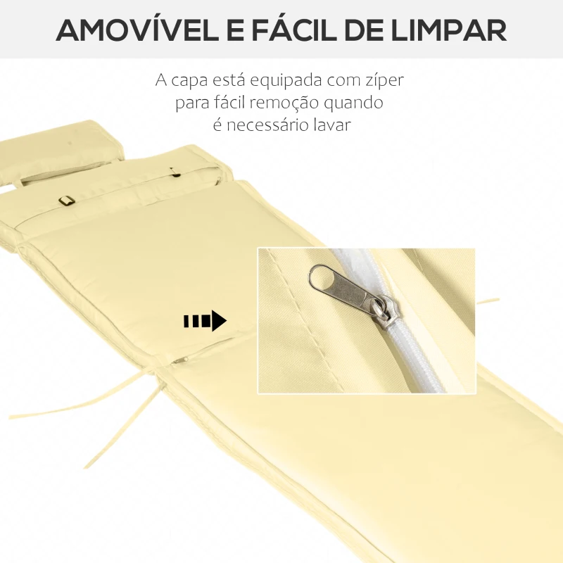 Outsunny Almofada para Espreguiçadeira 198x53x5cm Almofada Suave para Espreguiçadeira Dobrável Acolchoada para Exterior Jardim Pátio Creme
