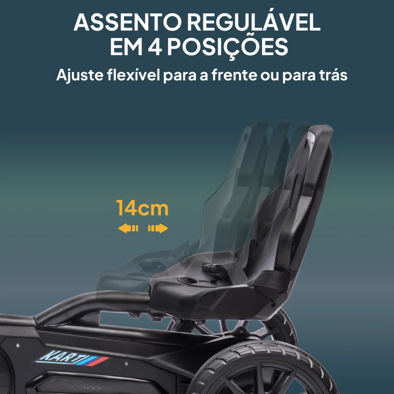 HOMCOM Kart a Pedais para Crianças com Assento Ajustável em 4 Posições, Travão de Mão e Rodas de EVA 100x58x58,5 cm Preto