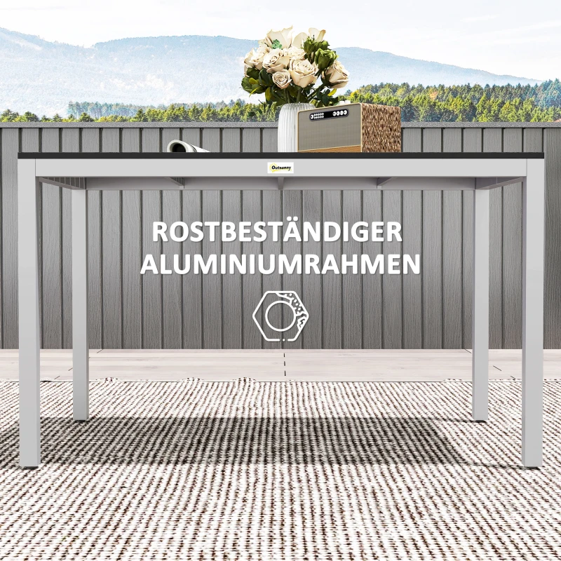 Outsunny Gartentisch Aluminium 120x70 cm Wetterfest Balkontisch mit Holzoptik, für 4-6 Personen Schwarz