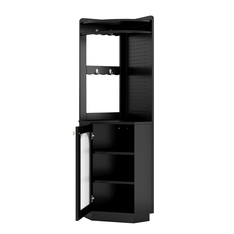 Armoire de salle de bain avec bande lumineuse, armoire d'angle avec espace de rangement, 45×45×166,6 cm, Noir