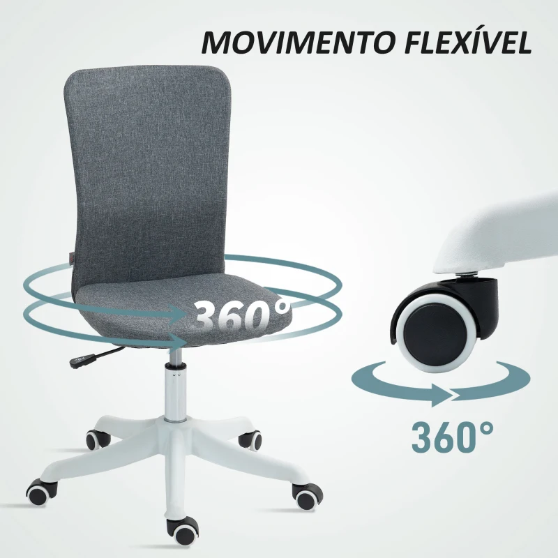HOMCOM Cadeira de Escritório sem Apoio para os Braços Estofada em Linho Sintético com Altura Ajustável 53x43x85-93 cm Cinza