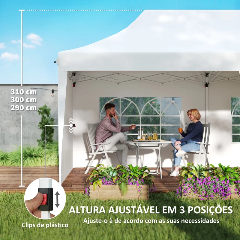 Outsunny Tenda Dobrável 876x294x310 cm com Altura Ajustável Paredes Laterais Janelas Proteção UV50+  e Bolsa de Transporte Branco
