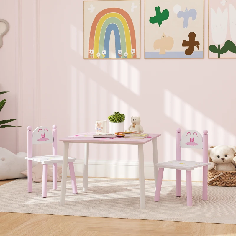 AIYAPLAY Mesa e Cadeiras para Crianças Conjunto de 3 Peças com Mesa Cadeiras Infantil Estilo Princesa pRosa e Branco
