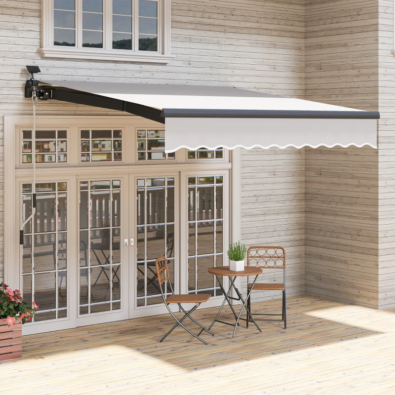 Outsunny Toldo Manual Retrátil 295x250 cm com Luzes LED Solares Toldo para Varanda com Manivela de Alumínio e Proteção UV50+ Creme