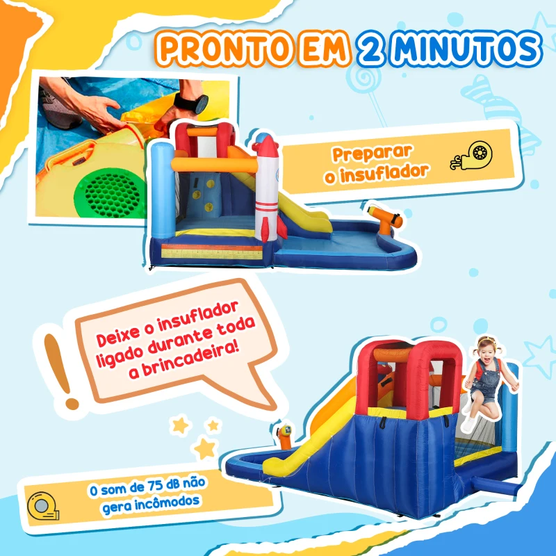 AIYAPLAY Castelo Insuflável com Insuflador 5 em 1 com Escorrega Piscina  Parede de Escalada e Canhão de Água 360x250x195 cm Multicor