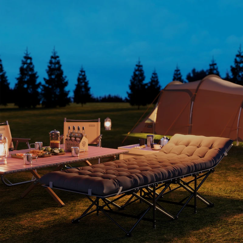 Outsunny Cama Dobrável para Campismo Portátil com Apoio para Cabeça Colchão Amovível e Bolsa de Transporte 196x68x37 cm Preto