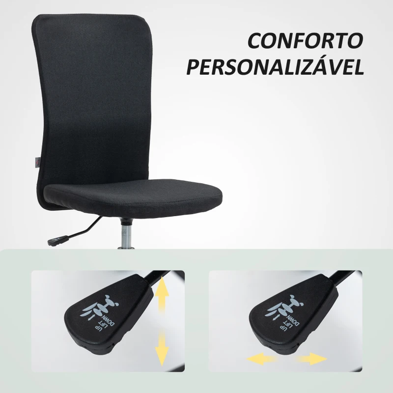 HOMCOM Cadeira de Escritório sem Apoio para os Braços Estofada em Linho Sintético com Altura Ajustável 53x43x85-93 cm Preto