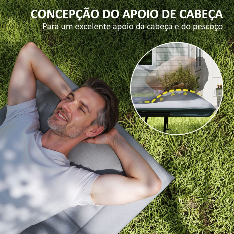 Outsunny Cama Dobrável de Campismo Praia com Apoio de Cabeça e Bolso Lateral Suporta até 150 kg 187x67x37 cm  Cinzento