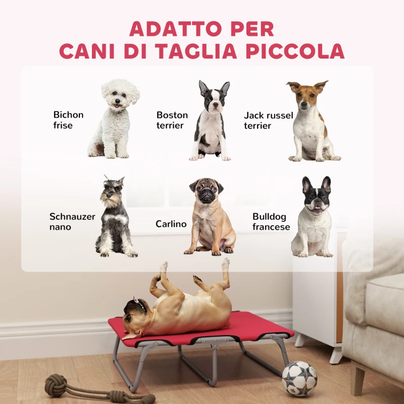 PawHut Brandina per Cani Piccoli Pieghevole per Interno ed Esterno, Metallo e Tessuto Oxford, 71x58x20 cm, Rosso